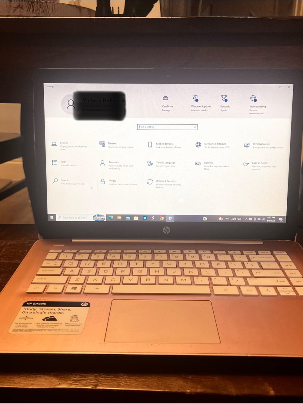 HP Laptop Rose Gold with White Keyboard